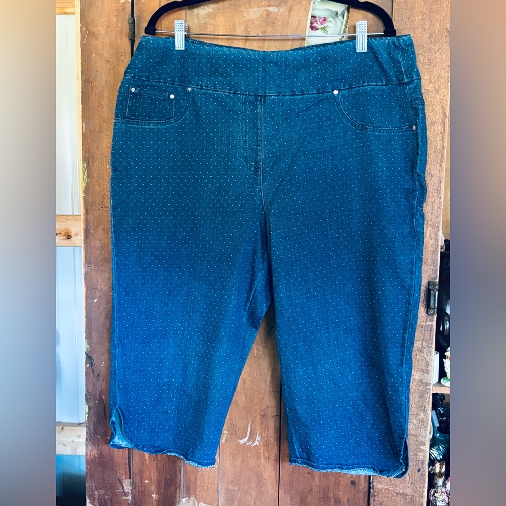 Ruby Rd. Stretch Denim with Subtle Pin Polka Dot Pattern Capri Shorts 18 W